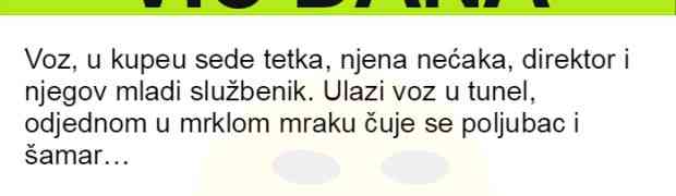 U kupeu voza sjedili su direktor, mladi službenik, tetka i nećaka. Voz je ušao u tunel i bio je potpuni mrak